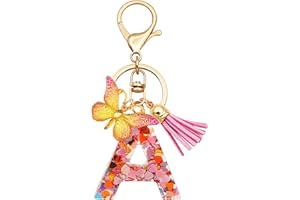 TTYY Initial Letter Keychains for Girls Women Pink Purple Green Cute Butterfly Heart Keychain for Backpack School Bag