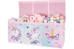 WERNNSAI Extra Large Toy Chest - Unicorn Toy Box Chest Organizer with Flip-Top Lid Collapsible Sturdy Storage Bin with Handles 38 x 13 x 16 Inch for Kids Girls Pink Closet Nursery Living Room Bedroom