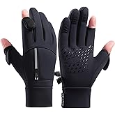 LJCUTE Winter Fingerless Fishing Gloves for Men & Women, Windproof Cold Weather Touchscreen Motorcycle Cycling Gloves for Photography Hunting Driving Ski Running