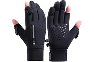 LJCUTE Winter Fingerless Fishing Gloves for Men & Women, Windproof Cold Weather Touchscreen Motorcycle Cycling Gloves for Photography Hunting Driving Ski Running