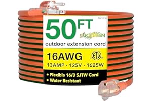POWER BY GOGREEN Go Green Power Inc. 16/3 50-Foot Outdoor Extension Cord - Heavy-Duty, Weatherproof, GG-13750