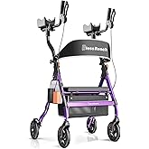BlessReach Heavy Duty Upright Rollator Walker for Seniors with Seat, 450lb Capacity, 8" All-Terrain Wheels, 6 Height Adjustments, Padded Seat & Backrest, Easy Assembly, Foldable Design, Purple