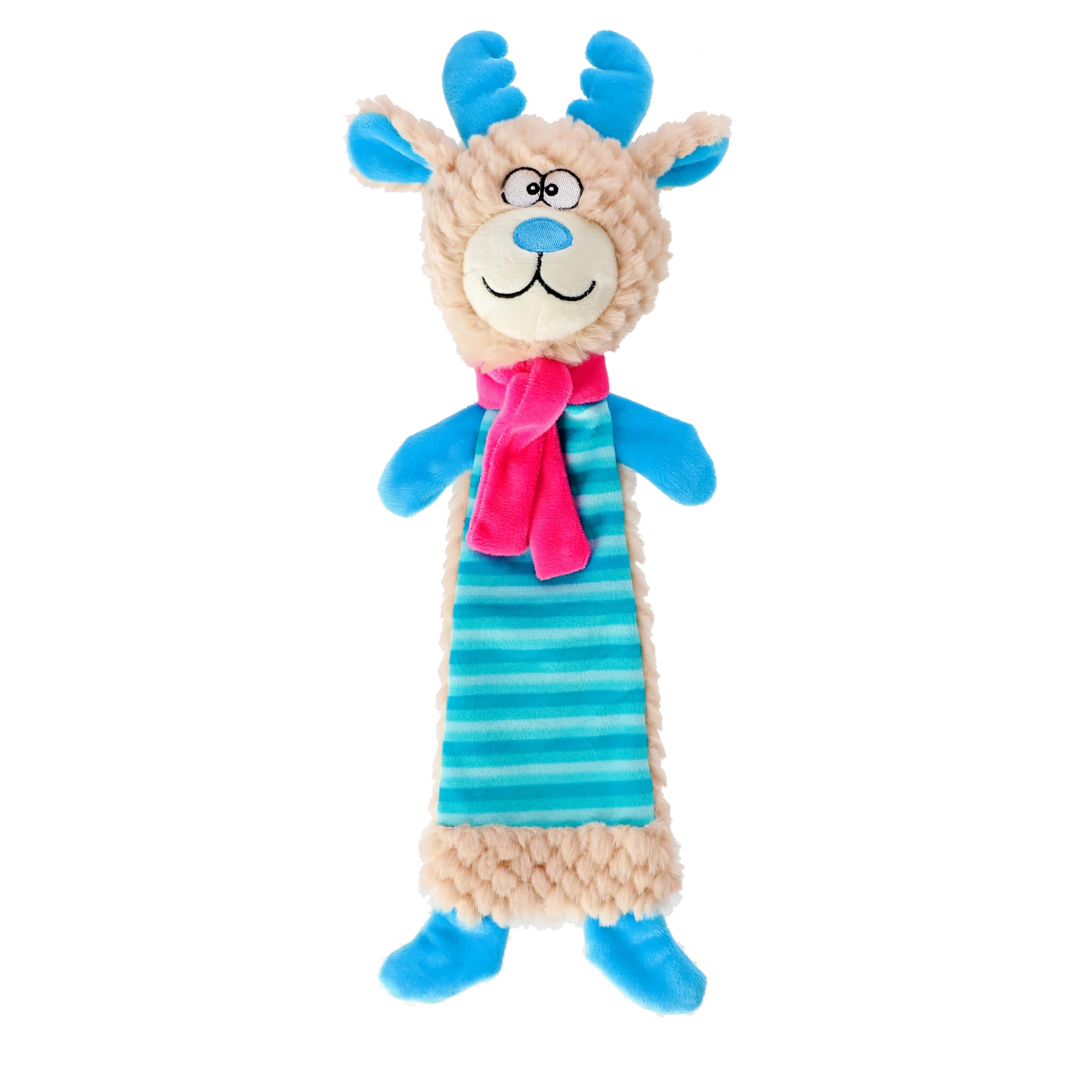 DINGO Plush Crackling Reindeer Dog Toy with Pink Scarf and Sewn-in Squeaker, Funny for Dog Training, Fetch, Play, Reward, 36 cm Long, Multicolor 17476