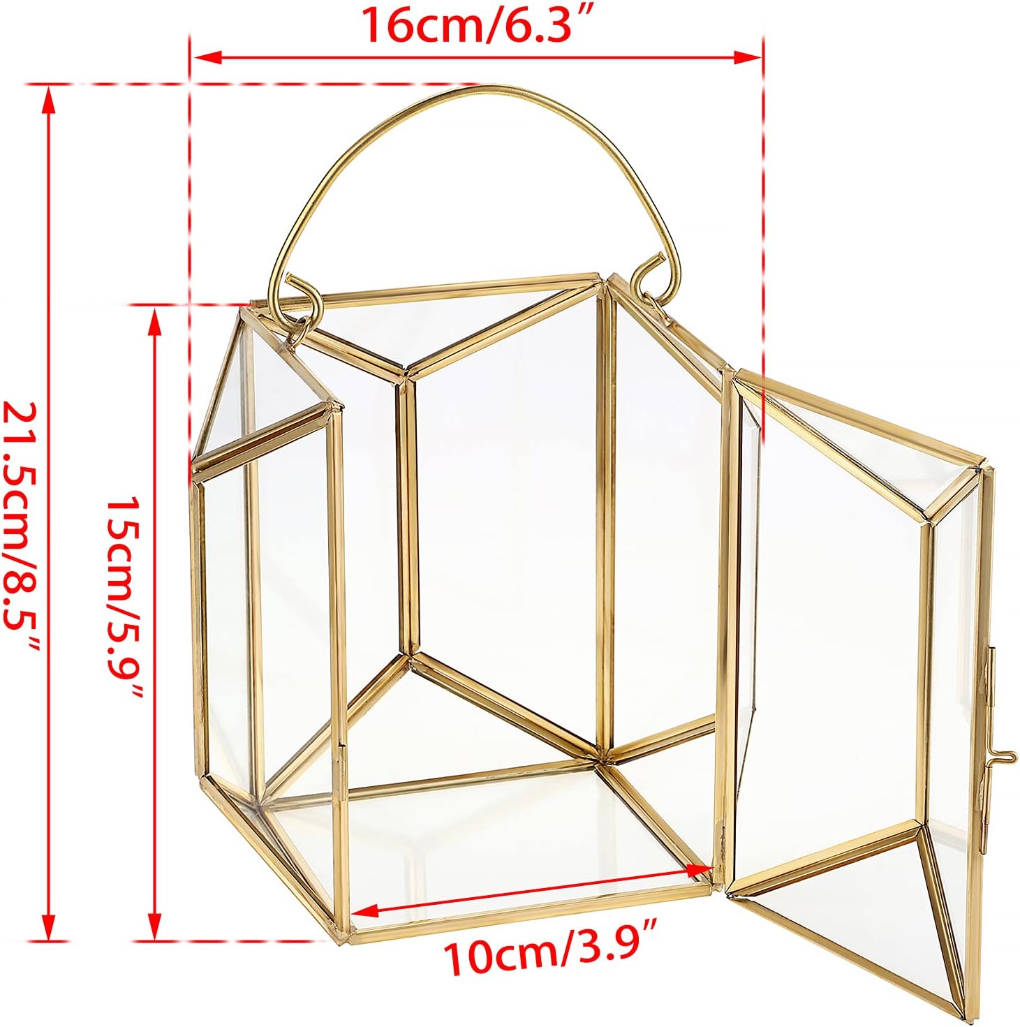 OwnMy Decorative Hurricane Candle Holder Gold Candle Stand Geometric Candle Lantern Metal Pillar Candle Stand with Handle, Glass Terrarium Vase Candlestick Holder for Wedding Table Centerpiece, Medium: Kitchen & Dining