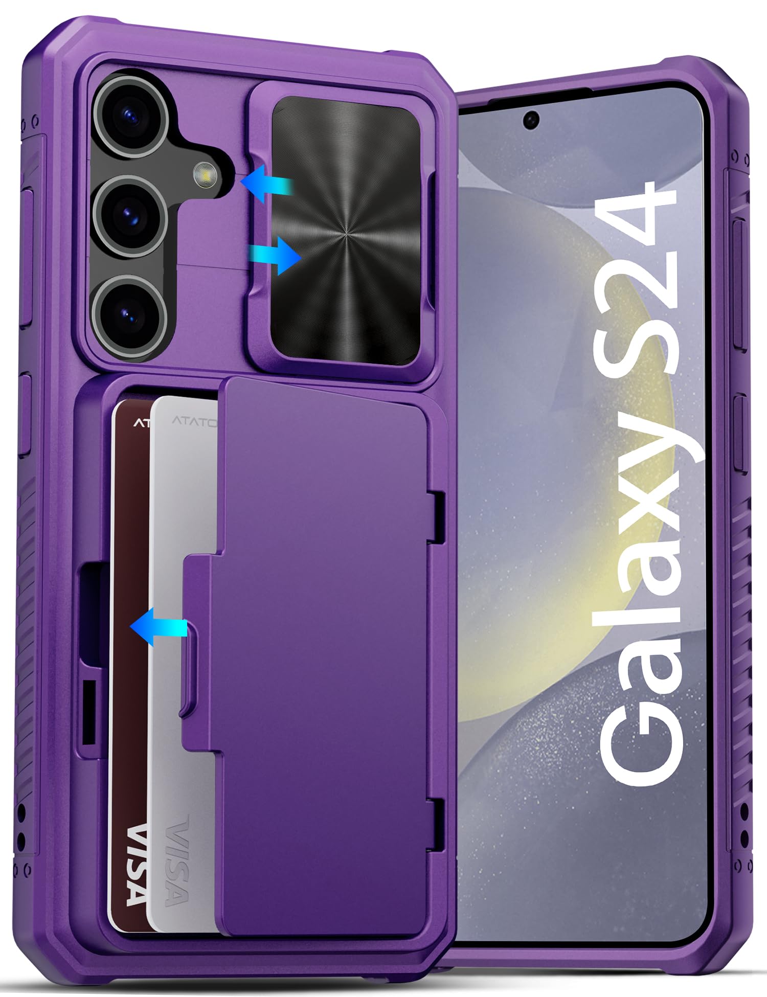 Photo 1 of **SCRATCHED*** ATATOO for Samsung Galaxy S24 Wallet Case, Built-in Card Holder(Store 4-5 Cards) & Slide Camera Cover, Case for Galaxy S24 6.2", Dark Purple