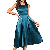 ZAFUL Women's Satin Cocktail Dresses for Wedding Guest, Semi Formal Sleeveless Midi Modest Dress Party Evening Gowns