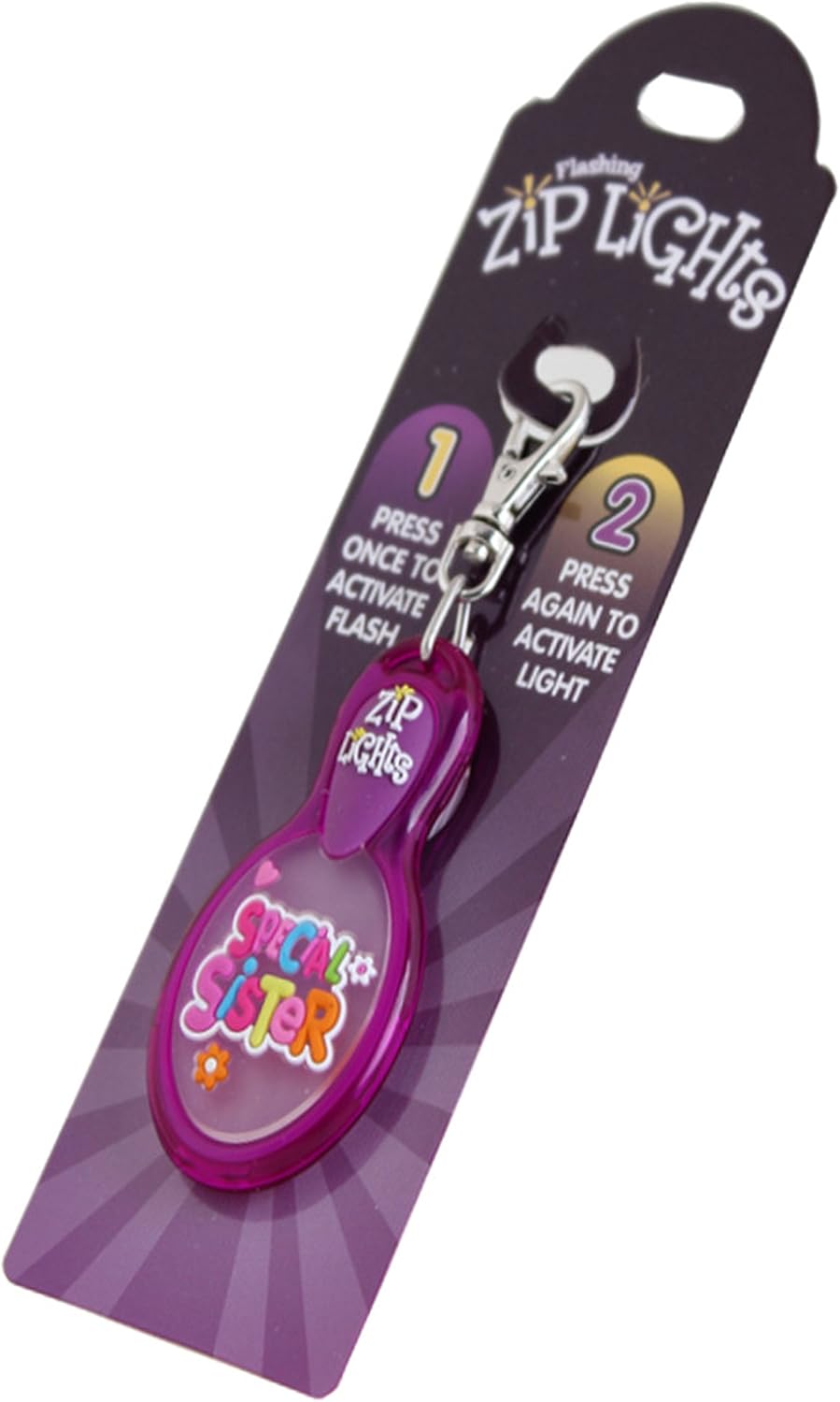 ZIP LIGHTS SPECIAL SISTER PERSONALISED KYRING KEY CHAIN TORCH FLASHING OR STABLE LIGHT NAMES