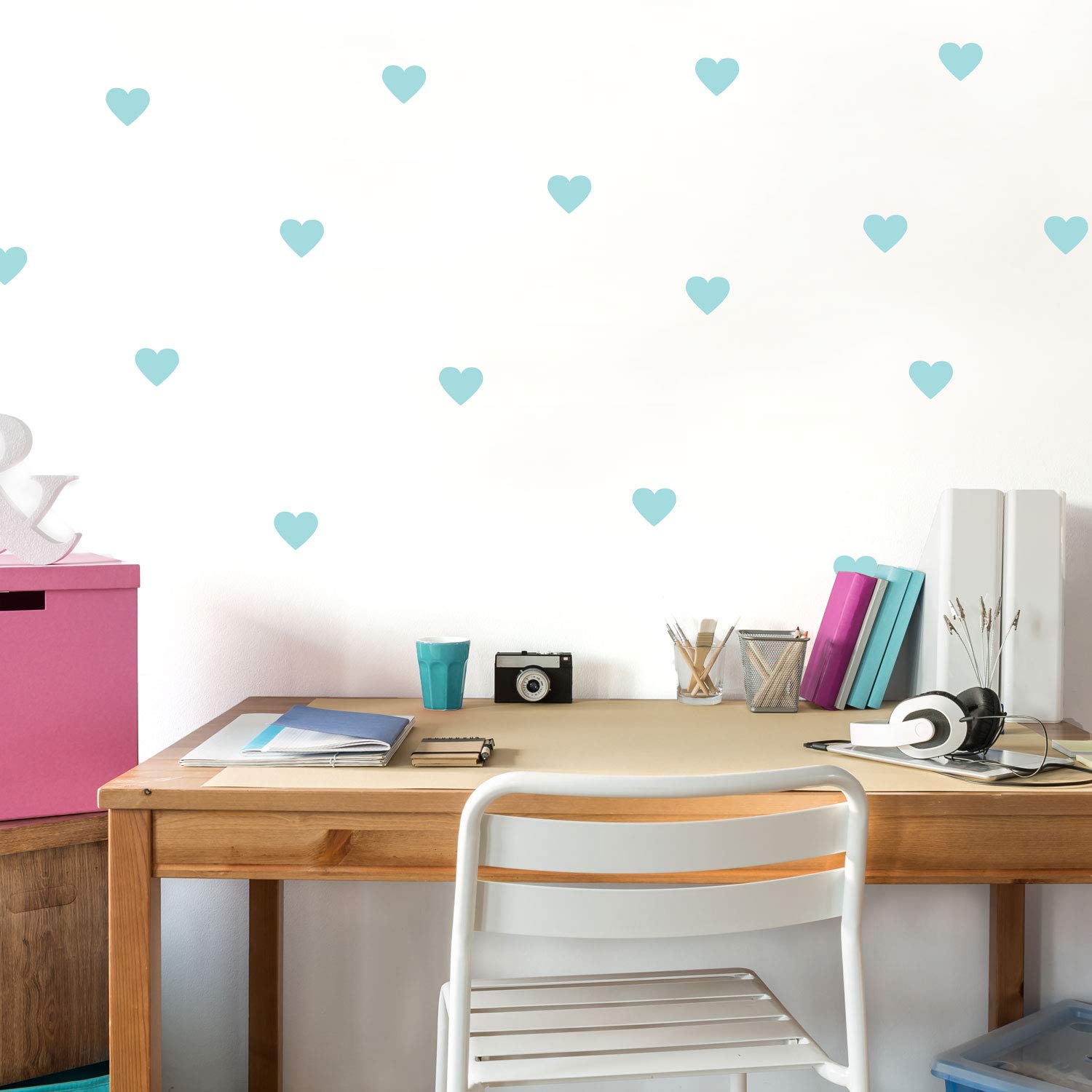 Stickerscape Aqua Heart Wall Stickers | Perfect for A Childs Bedroom, Playroom Or Nursery | Easy to Apply | Two Sizes of Hearts to Match Your Room Perfectly (Regular)