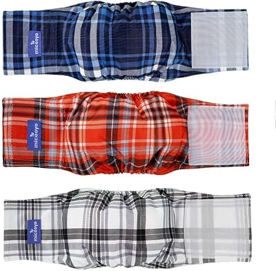 MICOOYO Belly Bands for Dogs Reusable Male 3 Pack Plaid Size S