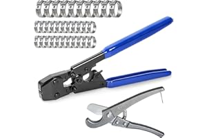 JWGJW Pex Cinch Clamp Fastening Tool with a cutting tool for 3/8 to 1-inch Stainless Steel Clamps with 1/2" 22PCS and 3/4" 10PCS PEX Clamps