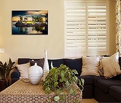 chenchenArt Sunset Landscape Golf Course Wall Art