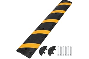 KIARIXO 84" Rubber Speed Bumps, Heavy Duty Speed Bumps for Driveway Rubber Gravel Road Asphalt Parking, Modular Driveway Speed Bumps Cable Protector Ramp with 6 Bolts Spikes, 2 End Caps