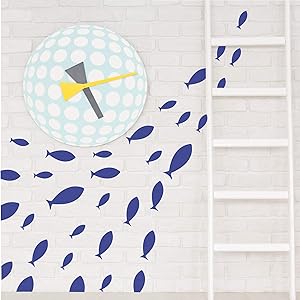 Ocean Fish Wall Decal- Under The Sea Vinyl Wall Stickers for Kids Room Bedroom Bathroom Nursery Decor-Dark Blue