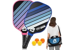 AUCIP USAPA Approved Pickleball Paddle Set, Lightweight Fiberglass Surface Paddles Set of 2/ Wood Pickleball Paddle Set of 4 with Ergonomic Handle, Pickleball Racket with 4 Balls, 1 Bag & Accessories…
