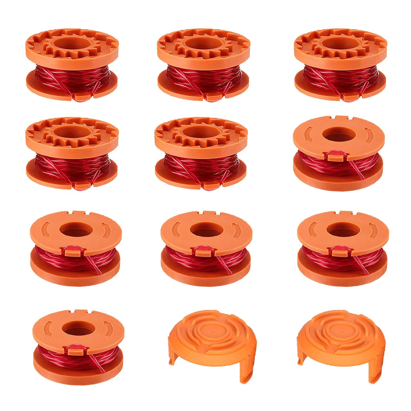 Viilich 10Pcs Trimmer Spool Line Compatible with Qualcast WORX 20V Grass Trimmers WA0004 WA0010 WA6531 Trimmer Spool Replace CGT183A CGT18LA1 WG150 WG152 WG153 WG160 WG163 WG180 (10 Spools,2Caps)