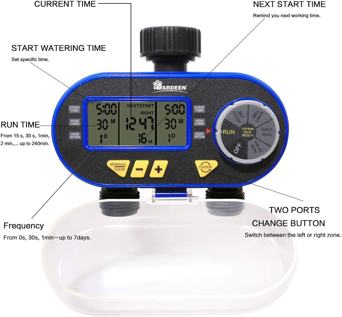 Yardeen Dual Outlet Electronic Water Timer Irrigation Controller System Color Blue : Garden & Outdoor