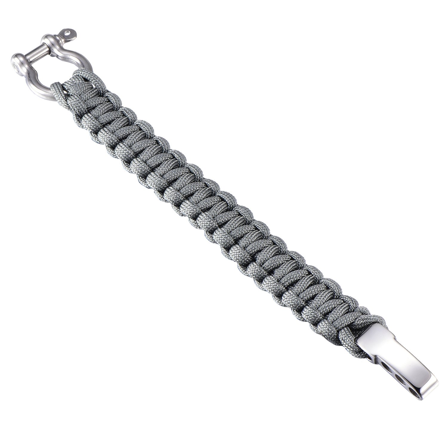 DonDon Men's Paracord Survival Bracelet Woven Outdoor Bracelet with Stainless Steel Fastening Grey