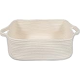 XUANGUO Woven Cotton Rope Storage Basket with Handles for Organizing Shelves Closet Small Cat Dog Pet Toy Baskets Box Bin Decorative Rectangle Baby Nursery basket Gift basket Empty(white)