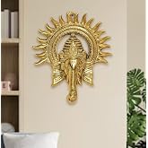 Hastcraft Metal Lord Ganesha Face with Sun Rays-Wall Decor for Indoor &amp; Enterence, Ganpati Ji Wall Hanging for divinity-Gift Figurine/Showpiece-Beautiful Sculpture Feng Shui for Luck &ndash; Golden