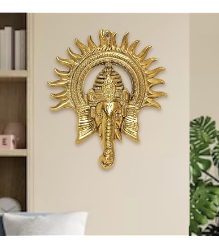 Buy ECraftIndia Lord Ganesha In Red Dhoti On Green Leaf Wall Hanging 1 Pc