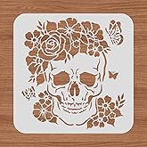 BENECREAT 12x12inch Skull Plastic Cutouts Painting Template, Butterfly, Flower Pattern Decoration Stencils for Art Spraying, DIY Home Decor, Paint Wooden Signs