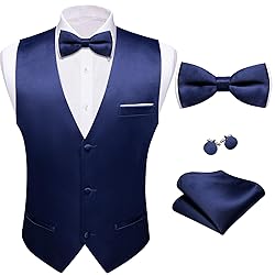 Barry.Wang Mens Dark Blue Suit Vest Bow Tie Set
