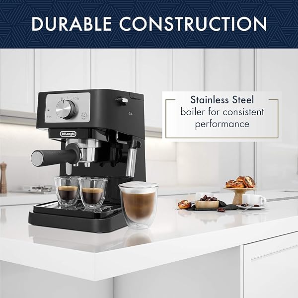 DE’LONGHI STILOSA MANUAL ESPRESSO MACHINE, COMPACT COFFEE MAKER, 15 BAR PUMP PRESSURE, MANUAL MILK FROTHER STEAM WAND FOR AUTHENTIC SINGLE & DOUBLE ESPRESSO, LATTES & CAPPUCCINOS, TAMPER INCLUDED