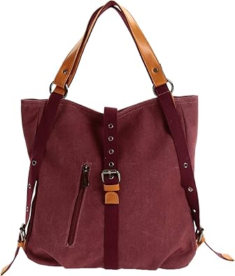 Amazon バルカロール リュックサック 2way 軽い 小さめ ポケット6つ レディース 通勤 通学 リュック 帆布 ショルダーバッグ ワインレッド Barcarolle レディース