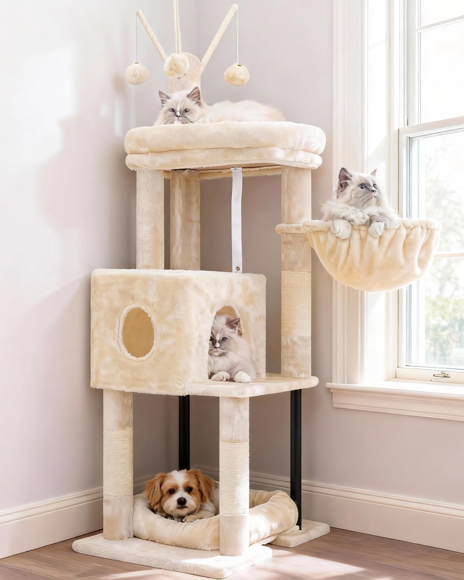 Photo 1 of ***MISSING PARTS***
Heybly Cat Tree, 45.3-Inch Cat Tower for Indoor Cats with Large Perch, All-in-One Cat Furniture with Cozy Bed, Hidden Space Cat Condo, Comfy Hammock, Scratching Posts & 3 Pompoms, Beige HCT202SM