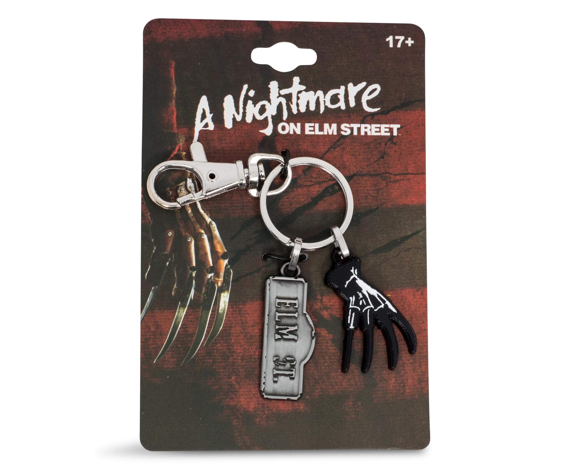 A Nightmare On Elm Street Sign and Freddy Glove Car & Backpack Keychain Ring - Awesome & Heavy Duty Metal Key Holder Organizer - Cool Collectible Novelty Accessories for Men, Women & Millenials