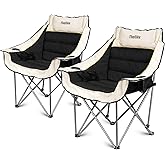 Oversized Camping Chair, Portable Folding Padded Camping Chairs with Cup Holder and Carry Bag, Heavy Duty Outdoor Camping Chairs for Adults, Up to 400Lb, for Fishing (Black-2 Pack)