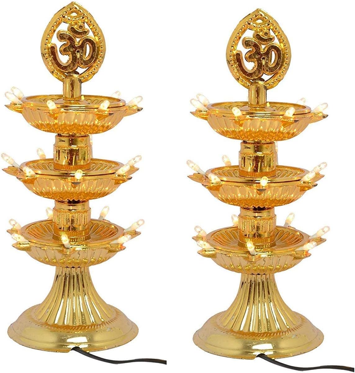Oil Lamps & Accessories - Aashita Creations 3 Layer Electric Gold LED Bulb Lights Diya|Deep|Deepak for Pooja|Puja|Mandir Diwali Festival Decoration||Pack of 2