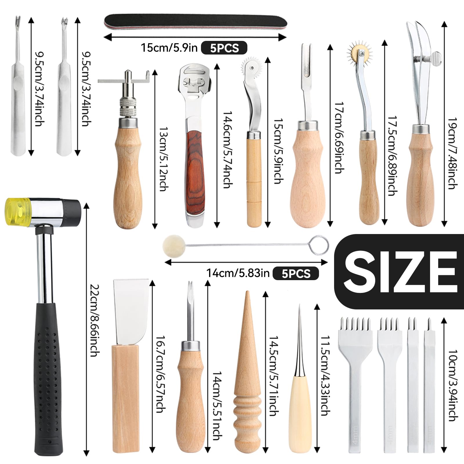 Leather Crafting Tools Leather Working Kit Tool Kit Working Tool Kit with Prong Punch, Hammer, Stitching Groover, Leathers Skiver for Leathers Making Projects