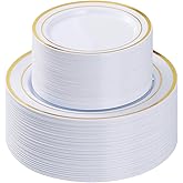 BESTVIP 100PCS Gold Plastic Plate, Disposable Party Plates with 50 Dinner Plates and 50 Dessert Plates, Plastic Plate for Parties, Wedding and Birthday