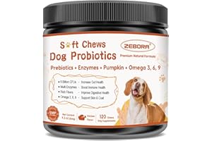 ZEBORA Probiotics for Dogs, Dog Probiotics for Digestive Health, Plus Pumpkin and Fish Oil, for Gut & Itchy, 120 Soft Chews