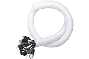 YCLYC Cable Management Sleeves 1in - 2 Pack 4.1ft Split Braided Cable Sleeve White, Hard PE Cord Protectors from Pets, Wire Organizers for Cords, Flexible Cord Wrap Wire Sleeve for Computer Cord Organizer