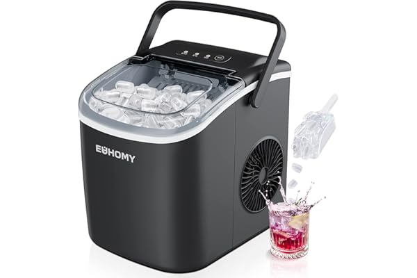 EUHOMY Countertop Ice Maker Machine with Handle, 26lbs in 24Hrs, 9 Ice Cubes Ready in 6 Mins, Auto-Cleaning Portable Ice Make