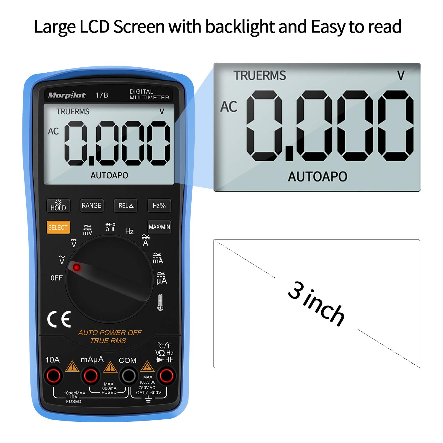 Morpilot Multimetro Digitale, True RMS 6000 Conta Multimetro Avanzato, Misura Tensione AC/DC, Corrente AC/DC, Resistenza, Continuità, Capacità, Frequenza, Diodi, Temperatura