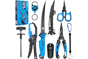 PLUSINNO Fishing Gear, Fishing Tools, 7PCS Fishing Accessories, Corrosion Resistant Fishing Pliers Kit, Fishing Knife, Floating Fish Lip Gripper Fishing Gifts for Men, Gifts for Fishermen