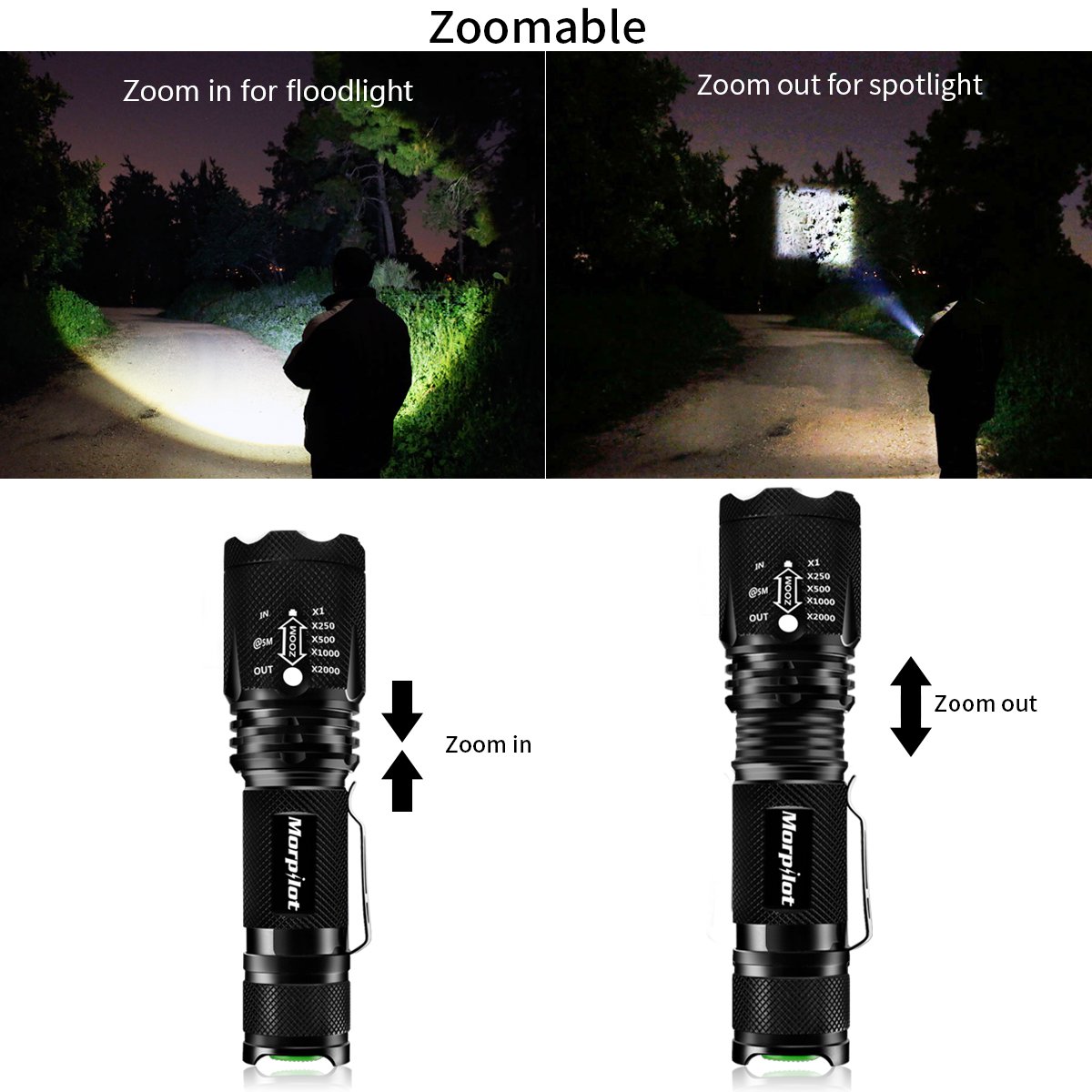 Multitool Knife & Flashlight Set Morpilot 5 in 1 Multi-Purpose Pocket Knife, 500LM 5Modes Portable Handheld Flashlight for Camping Hunting Backpacking Fishing Outdoor Survial,Ideal for gift