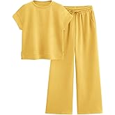 PRETTYGARDEN 2 Piece Outfits For Women Casual Tracksuit Short Sleeve Tops And Wide Leg Long Pants Matching Lounge Sets