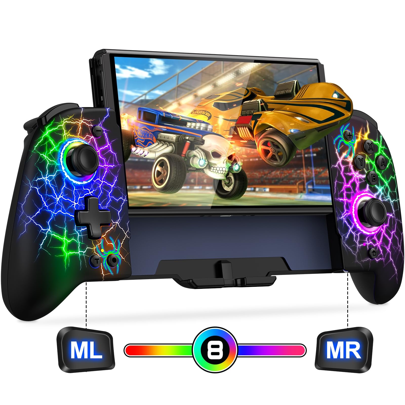 Photo 1 of Switch Controllers, Hall Effect Joystick (No Drift) Switch Joypad for Nintendo Switch/OLED, Full-Size Grip Wireless Switch Pro Controller with 9 Color Lights. Ideal for Those Who Prefer Handheld Mode