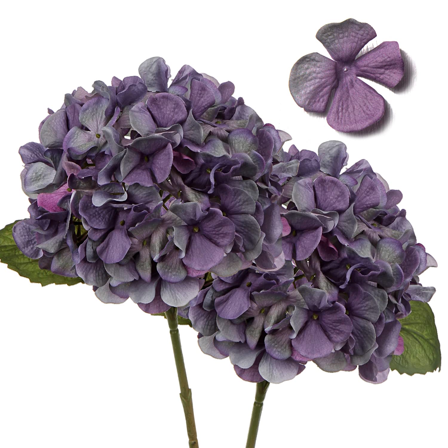 Hollyone 2 pcs Purple Grey Hydrangea Artificial Flowers with 16.9'' Long Stem, Fake Flowers Dried Flowers, Artificial Hydrangea Plants for Kitchen, Home Decor, Party, Wedding Decorations — image 1