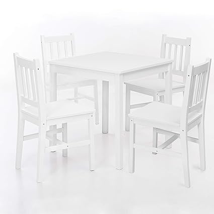 FineBuy Esszimmer-Set Emilio 5 teilig Kiefer-Holz Weiß Landhaus-Stil 70