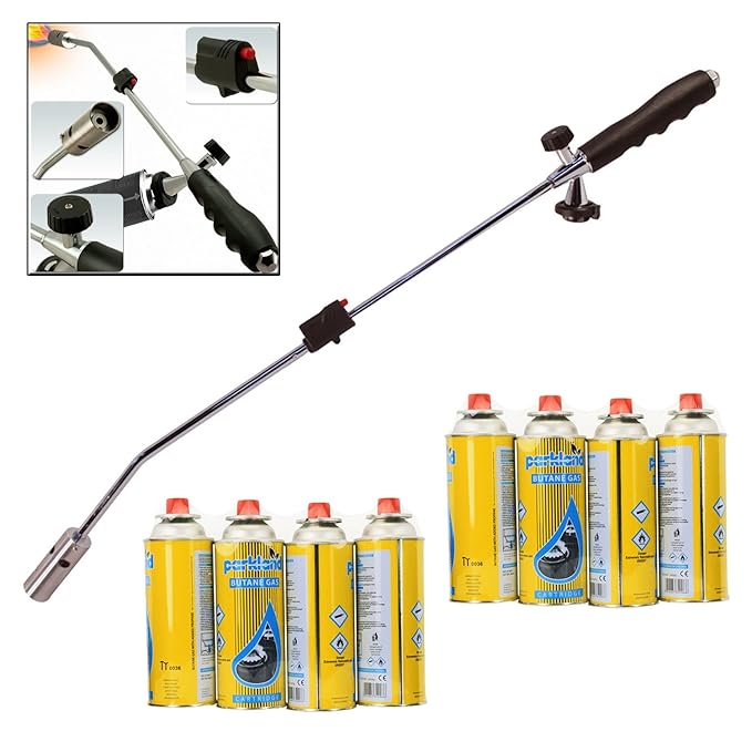 title=Fiamma ossidrica da giardino contro le erbacce, a gas butano, con 8 ricariche