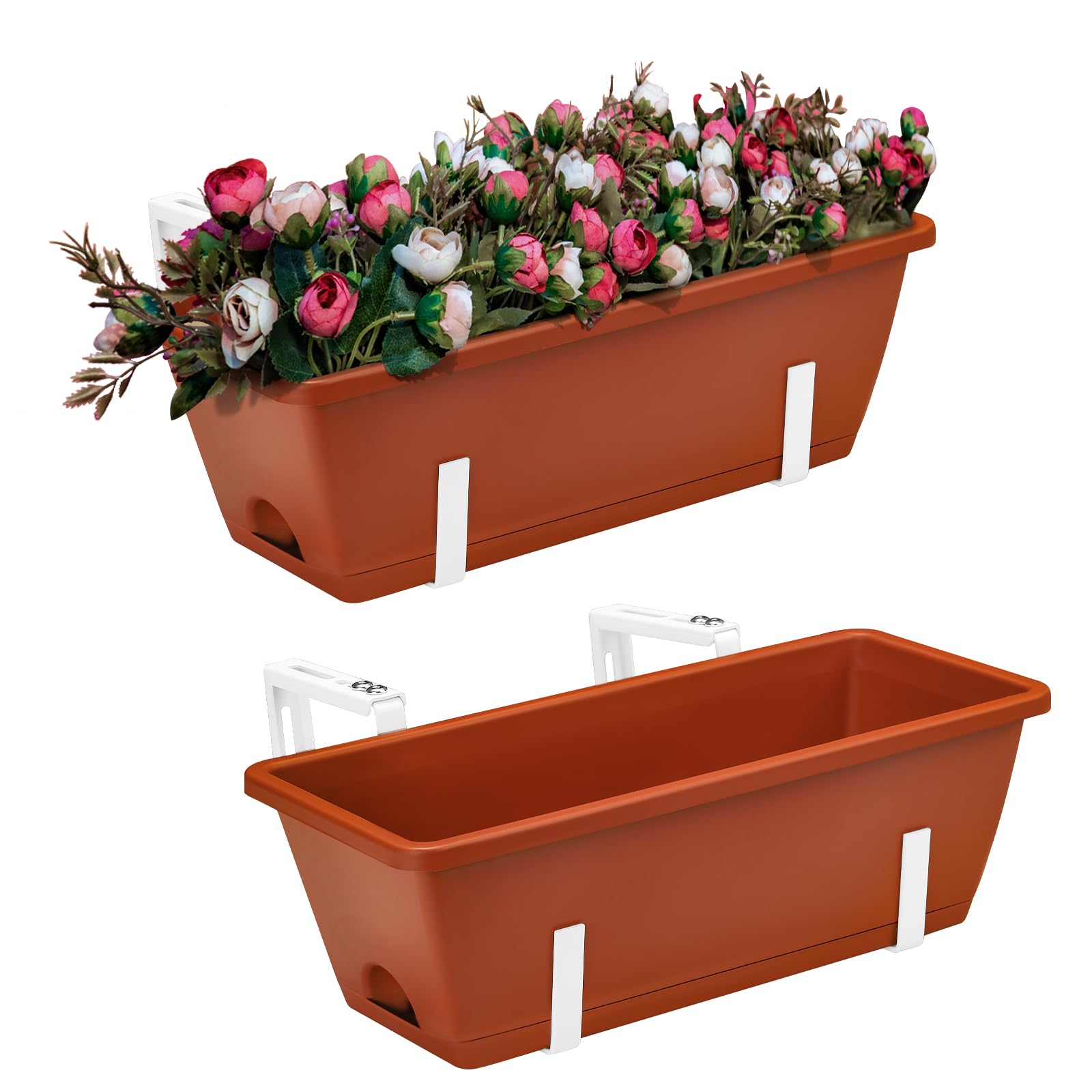 Photo 1 of SZJUANWANG Deck Railing Planter Box 2 Pack, Over Railing Planter Box 17 Inch, Balcony Planters Railing Hanging with Metal Brackets, White and Red