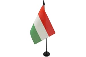 Hungary Table Flag 4'' x 6'' - Hungarian Desk Flag 15 x 10 cm - Black plastic stick and base - AZ FLAG