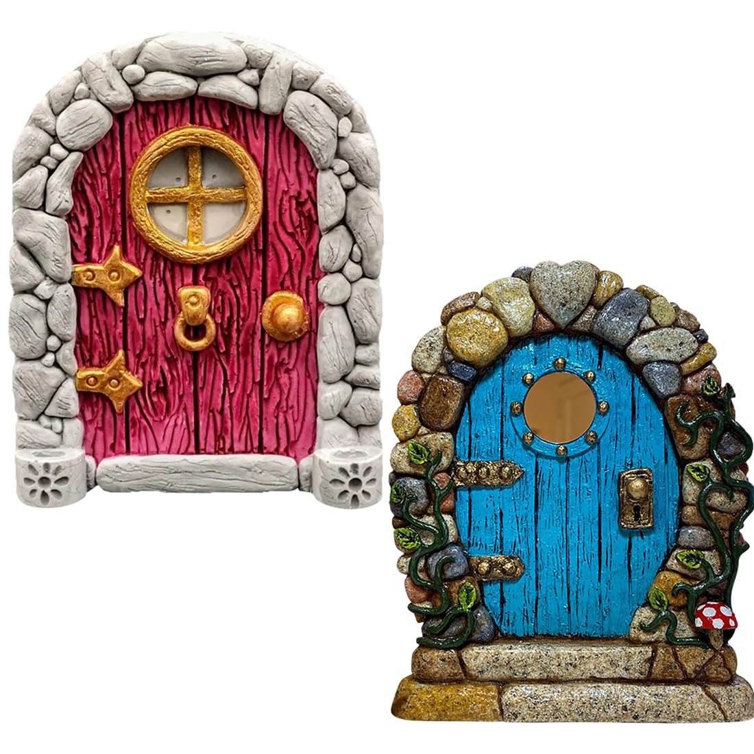 Fairy Door, 2 Pcs Wooden Pixie Door, Miniature Fairy Tree Door, Garden Decoration, for Gardens Courtyards Potted Plants and Home Decoration, Yard Art Sculpture Garden Ornaments