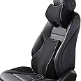 Ovyuzhen Lumbar Support and Car Neck Pillow for Office Chair and Car Seat ，Softness Memory Foam Erognomic Seat Cushion with Adjustable Strap，Comfortable Ergonomic Design (Black, Polyester)