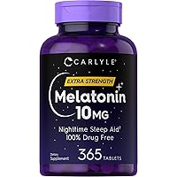 Melatonin 10mg | 365 Tablets | Extra Strength Sleep Aid for Adults | Vegetarian, Non-GMO, Gluten Free Supplement | by…